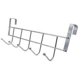 PCTC Over Cabinet Door Hooks Hanger, Organizer Kitchen Rack, 5 Hooks Cabinet Rack for Clothes, Hats, Coat, Robes, Jackets, Towels,Scarf,Bag- Stainless Steel