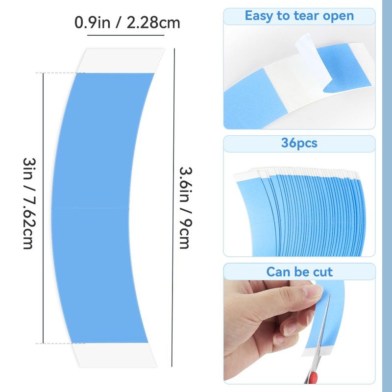 36pcs Blue Wig Tapes for Lace Wigs, Double Sided Waterproof