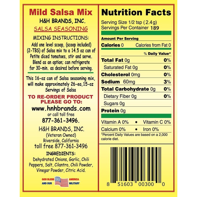 30 Second Salsa Seasoning Mix - Mild, (16-oz. Can Makes