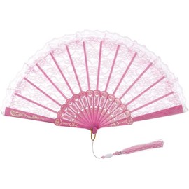 Fsfsdg Lace Handheld Folding Fan Chinese Japanese Vintage Fan for Wedding Dancing Tea Party (Pink)