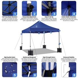 Tooluck 10x10 Pop up Canopy Commercial Heavy Duty Canopy Tent with 4 sidewalls Easy Up Outdoor Party Tent Instant Canopy All Season Windproof & Waterproof Gazebo with Roller Bag, Blue(Frame Thickened)