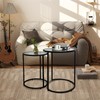 inoseen Round Glass Coffee Table Set 2 Black Nesting Table
