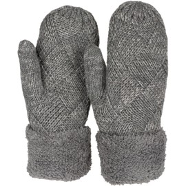 styleBREAKER 09010031 Women's Warm Winter Knitted Mittens, Gloves with Diamond Pattern, Thermal Fleece, Knitted Gloves, gray