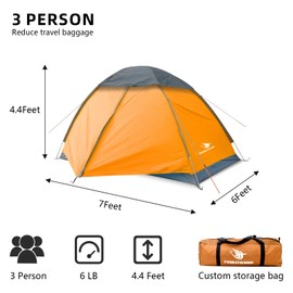 Arctic Lemmings 2-3 Person Backpacking Tent, 3-4 Season Lightweight Waterproof Tents with Two Doors for Outdoor Camping, Hiking, Family Beach Hunting Travel(Orange)