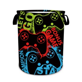 Gamepad Colorful Gamers Laundry Basket Foldable Laundry Hamper Tote Bag Storage Bucket Toy Organizer For Bathroom/Laundry/Bedroom（19.6x15.7inch）