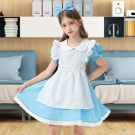 Formemory 120 Maid Clothes, Girls, Halloween, Cosplay, Children's Dress, Apron Included, Headband Included, 4-Piece Set, Cute, Maid Headband, Apron, Costume, Dress, Costume, Christmas, Party, Event