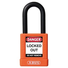ABUS Orange Lockout Tagout Premium Solid Body Safety Padlock - OSHA Compliant Loto Lock Insulated Against Electric Shock, Keyed Different, 1 Key Per Lock