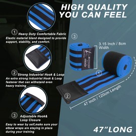 Elbow Wraps for Weightlifting, Bench Press, Cross Training & Powerlifting for Men and Women - 47" Nylon (1 Pair) Elbow Straps - Increases Stability of Joints and Supports Injury Recovery