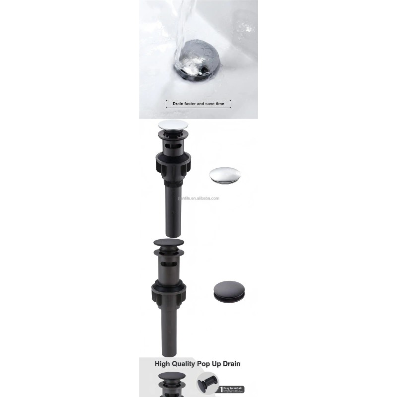 Pop up Basin Drain Black Plastic Plated With Overflow Stopper