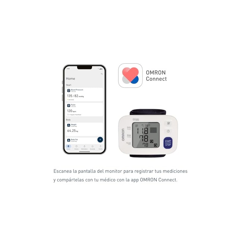 OMRON Baumanómetro automático de muñeca HEM-6230 compatible con app OMRON