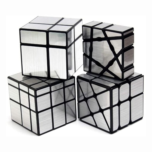 Yealvin Set di cubi magici, 1 × 3 × 3 Floppy Cube 2 × 2, 3 × 3 cubi magici e 3 × 3 puzzle Windmill Magic Cube per lo sviluppo dell'intelligenza, Brain Teaser, 4 pezzi, argento