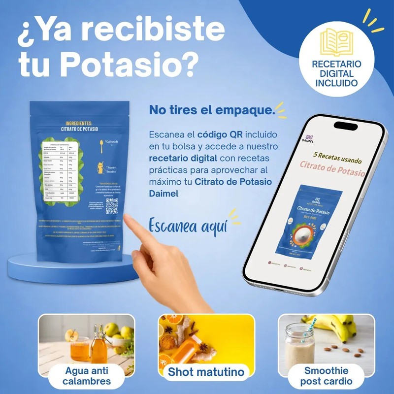 Citrato de Potasio en Polvo Daimel 1 Kg Sin Sabor