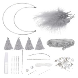 PATIKIL DIY Dream Catcher, Moon Making Dream Catcher Supplies Handmade Dream Catcher Kit Feather Tassel for Wall Hanging Ornament Decor Craft, Gray