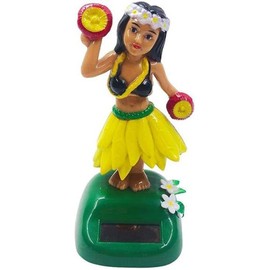 Yellow Hawaiian Dashboard Ornament with Kinetic Dance Motion, Solar-Powered Hula Girl Car Decor,Auto Interior Accessories & Tropical Home Decor for Office/Party Multi-Scene Decoration
