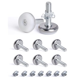 SPDYCESS 8 pcs M8 X 28MM Adjustable Levelling Feet, Screw-in Round Base Furniture Feet, Non-tilt Threaded Fixed Foot, Table Leg Extender Leveler, with 8 pcs 4-Pronged T Nuts, for Cabinet Desk Bed Legs