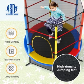 FIREFLOWERY 55” Toddler Trampoline, Indoor Trampoline for Kids, ASTM Approved Small Trampoline with Safety Enclosure Net & Double-Sided Zipper, Ideal Gift for Boys and Girls (Colorful)
