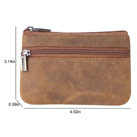 Genuine Leather Coin Purse, Small Coin Bag for Men Women, Money Change Purse, Key Holder, Money Bag with Key Ring, Zip Storage Bag, Coin Organiser, coffee, coin purse