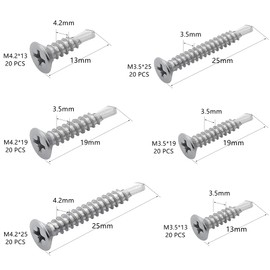 120 PCS Stainless Steel Self Drilling Screws,Self Tapping Screws for Metal (120 PCS, Flat Head M3.5 & Flat Head M4.2)