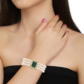 Aheli Ethnic Green Stone Studded Bracelet Indian Wedding Bollywood Fashion Jewelry for Women