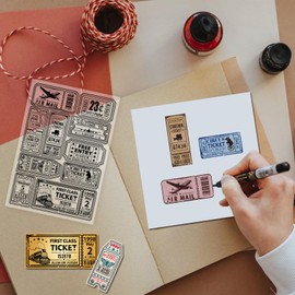 GLOBLELAND Vintage Ticket Clear Stamp for Scrapbooking Train Airplane Tickets Silicone Stamps Tag Frame Transparent Stamp for Card Making DIY Embossing Journaling