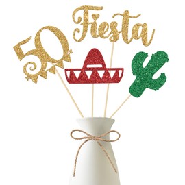 Fiesta 50th Centerpiece Sticks,Happy 50th Birthday Anniversary Decorations,Taco Bout Fifty Sign/Mexican 50th Birthday Party Decorations 12 Pieces Gold Green Red