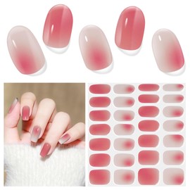 Nagelfolie UV Härtend - 28 Stück Nagelaufkleber Gel Nagelfolien Selbstklebend Gel Nail Strips für UV Lamp Lang Anhaltende Nagellackstreifen Gel-Nagelaufkleber Art Stickers DIY für Damen