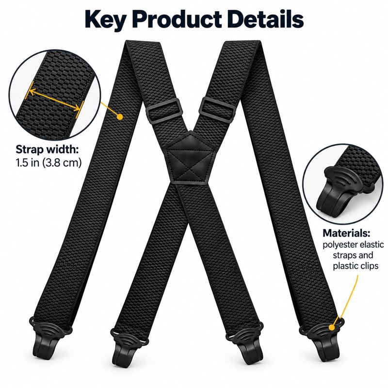 Heavy Duty Suspenders for Men – Adjustable 1.5-Inch Wide Elastic