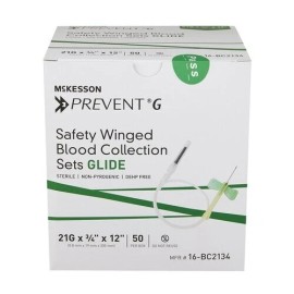 McKesson 21G Butterfly needle Gauge 3/4 Inch Length Safety Needle 12 Inch Tubing