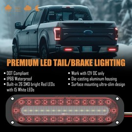 AT-HAIHAN Pack of 2 Oval Red LED Trailer Stop Brake Turn Signal Tail Lights with White Reverse Light, DOT Compliant Waterproof Surface Mount Safety Lighting