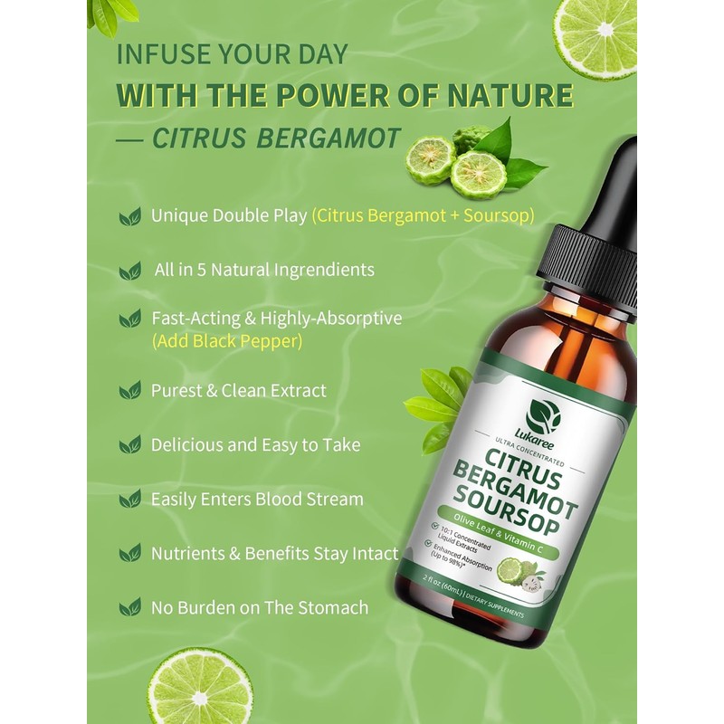 Citrus Bergamot + Soursop Liquid Drops with Olive Leaf, Vitamin