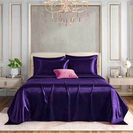Horbaunal 6 Piece Satin Sheet Set Queen Size Luxury Silky & Soft Purple Satin Queen Bed Sheet Set with 16" Deep Pocket, 1 Fitted Sheet, 1 Flat Sheet, 4 Pillowcases