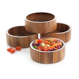 Woodard & Charles Acacia Wood Individual Salad Serving Bowls/Snack Serving Bowls, 6.5" x 2.5", Set of 4
