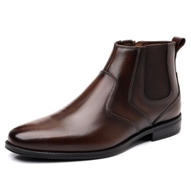 Holy dove Mens Coffee Brown Chelsea Dress Boots with Side Zipper & Slip-On Ankle Design, Genuine Leather Casual Boots for Men, Size 8