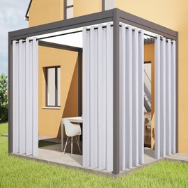 FLYFUN Outdoor Curtains for Patio Waterproof - Weatherproof Porch & Gazebo Curtains, Grommet Top and Tab Bottom Drape,4 Panel, 52" W x 84" L, White