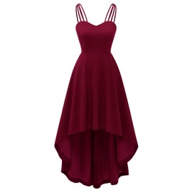 DRESSTELLS Burgundy Bridesmaid Dress, Hi Low Dress for Women, Spaghetti Strap Cocktail Dress Burgundy L
