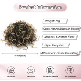 Lommel Messy Bun Hair Piece for Women 70g Elastic Drawstring Loose Wave Curly Hair Buns Hair Piece Synthetic Hair Bun Hair Extensions for Women Daily Use(black mix blonde)