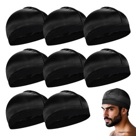 TUONYIS 8 Pcs Silky Wave Caps for Men, Elastic Band Durags Stocking Caps, Cooling Skull Beanie Sleeping Hat, Shower Cap Bath, Summer Thin Elastic Helmet Liner for Running Cycling, Unisex (Black)