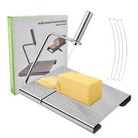 NIXNEHC Stainless Steel Cheese Slicer & Stainless Steel Cutter with Precision Grid Lines,with 4 Replacement-wires,Kitchen Tool for Cheese, Metal Cheese Cutter and Cutting Board - For Block Cheese