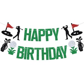 Golf Happy Birthday Banner, Happy Birthday Bunting Sign for Men Women, Sport Theme Party Decorations Supplies with Golf Ball Player