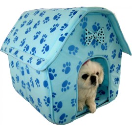 Mcage NEW Cat/Dog Blue Paw Prints Collapsible Soft  Pet Dog Cat House 3017 Blue-159