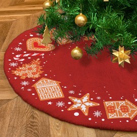 Christmas Tree Skirt Under Christmas Tree Large 120 cm Diameter Round White Plush Christmas Decoration Christmas Tree Blanket Pad with Velcro Fastener Model Red Gingerbread [165]