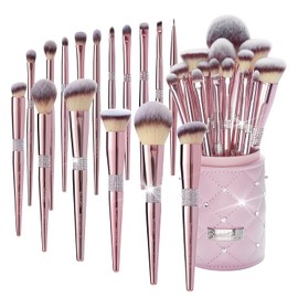 Bueart Design Set de 16 Brochas de Maquillaje con Elegante Estuche. Brochas Profesionales Ultrasuaves de Alta Calidad para Base, Rubor, Polvos, Iluminador, Contorno Y Sombras de Ojos.