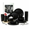 YARRGGU 24pcs Matte Black Dinnerware Set, Plates Bowls & Cups,