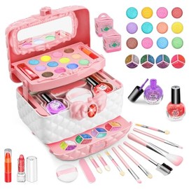 KIDS CHOICE Set de Maquillaje para Niñas 43 Pzs,Pinturas Lavable,4-12 Años | Kit de Estuche de Cosméticos Incluye Sombra de Ojos,Pintalabios,Juego de 