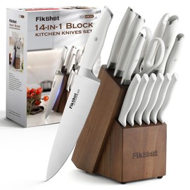 Knives Set for Kitchen, FIKSHOT 14PCS Kitchen Knife Set with Block, High Carbon Stainless Steel Full Tang Knife Sets Razor-Sharp Blade Professional Chef's Knife for Housewarming (WHITE)