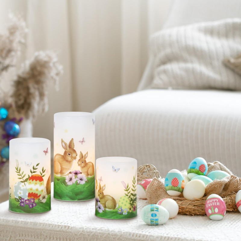 DRomance Easter Bunny Flameless Flickering Candles with 6 Hour Timer,