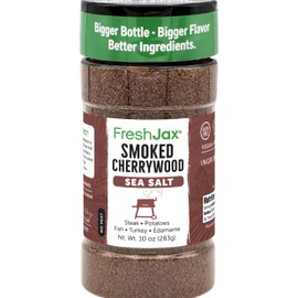 FreshJax Smoked Cherrywood Sea Salt, Gourmet Finishing Seasoning 10 oz | Bold Smoky Flavor for Grilling, Meats, Vegetables, Popcorn, Eggs, Potatoes, Cocktails, Cooking | Kitchen Staple - Made in USA