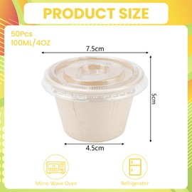 LPAMABA Pack of 50 Storage Jars with Lids, 4 oz Food Cups, Paper Cups, Food Storage Containers, Leak-Proof Sauce Cups, Small Tins Storage Jars with Lids for Sauces, Dips, Spices, Ketchup Salads