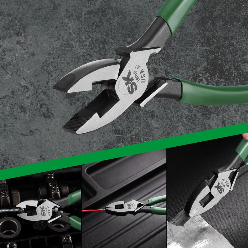 SK Tools USA 9-Inch Linesman Pliers, Wire Cutters with Heavy