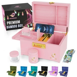 HOVANZO Upgraded Premium Large Bamboo Box - Locking Storage Decorative Box with Combination Lock - Wood Kit with lid - Wooden Locking Storage with Removable Tray and Jars